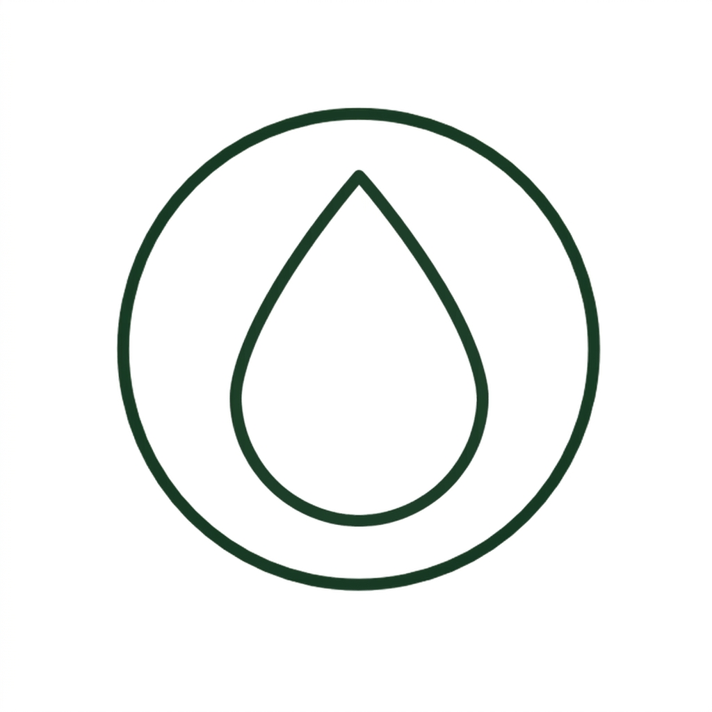 Water droplet icon with circle border Green water droplet inside a circle